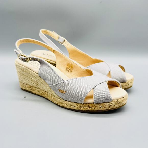 Viscata Sandals Womens 9 Gray Canvas Wedge Espadrille Slingback Shoes Barcelona - Picture 2 of 13